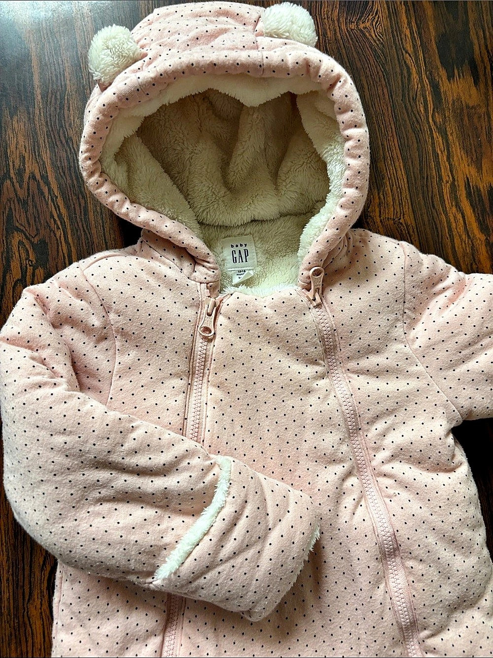 GAP Baby Pink Polka Dot Snowsuit Like New
